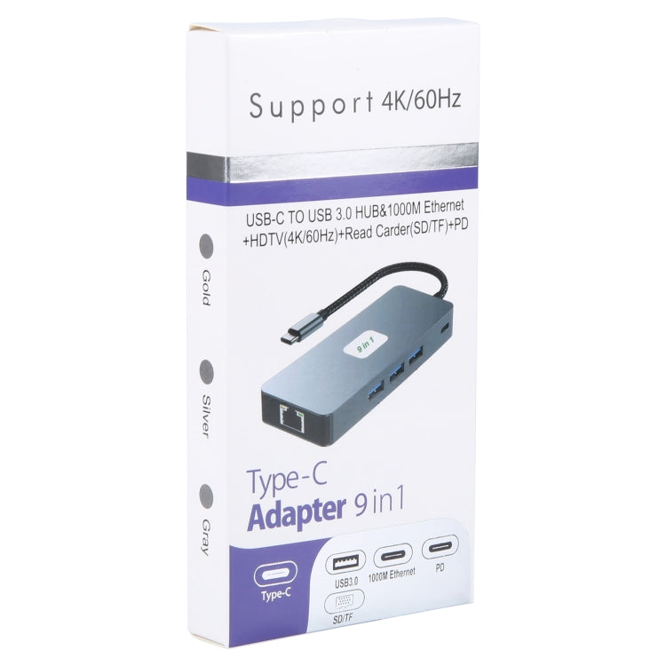 BYL-2318 9 in 1 USB-C / Tipo-C a USB3.0+Tipo-C+1000M Ethernet+HDTV+SD / TF Doppia stazione di docking per schede, BYL-2318
