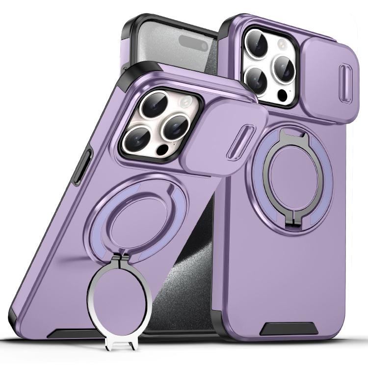 Custodia per telefono con supporto ad anello scorrevole Camshield, For iPhone 15 Pro, For iPhone 15 Plus, For iPhone 15