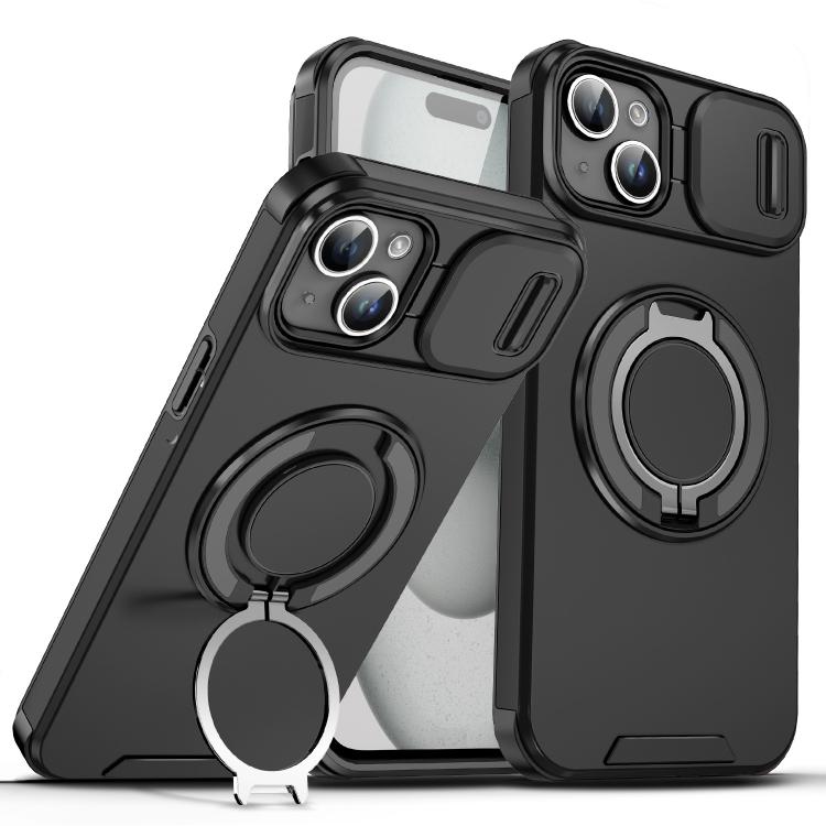 Custodia per telefono con supporto ad anello scorrevole Camshield, For iPhone 15 Pro, For iPhone 15 Plus, For iPhone 15