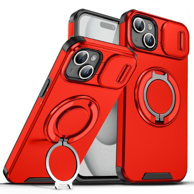 Custodia per telefono con supporto ad anello scorrevole Camshield, For iPhone 15 Pro, For iPhone 15 Plus, For iPhone 15