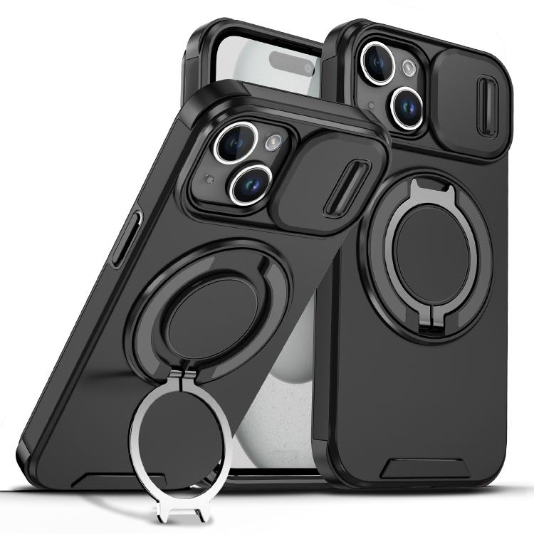 Custodia per telefono con supporto ad anello scorrevole Camshield, For iPhone 15 Pro, For iPhone 15 Plus, For iPhone 15