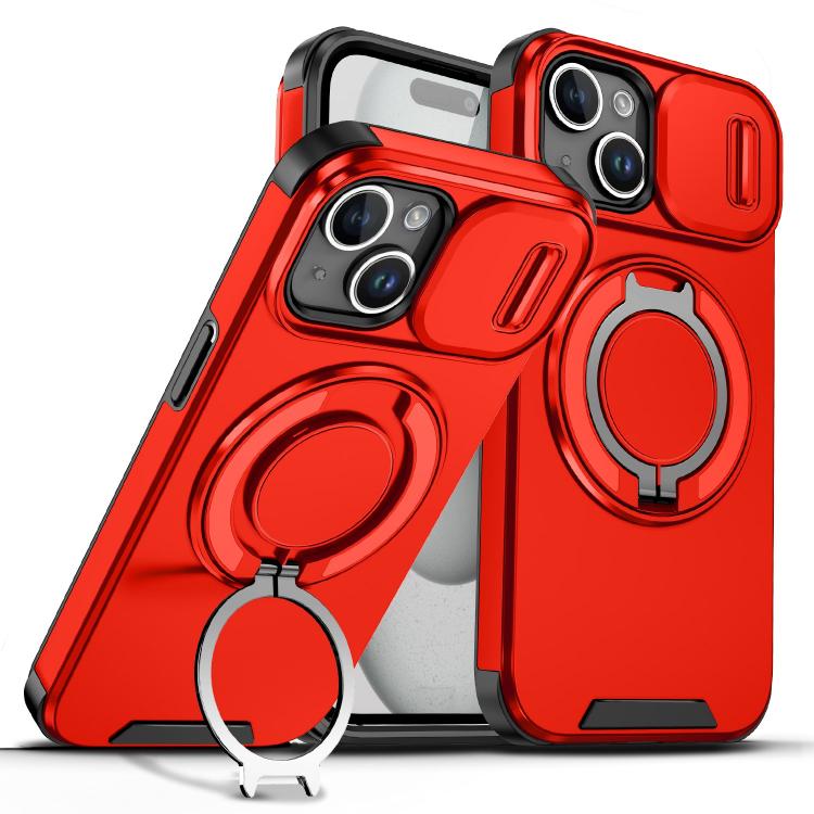Custodia per telefono con supporto ad anello scorrevole Camshield, For iPhone 15 Pro, For iPhone 15 Plus, For iPhone 15