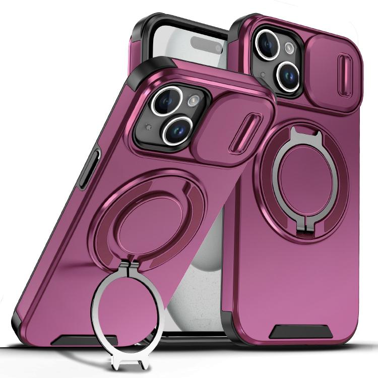 Custodia per telefono con supporto ad anello scorrevole Camshield, For iPhone 15 Pro, For iPhone 15 Plus, For iPhone 15