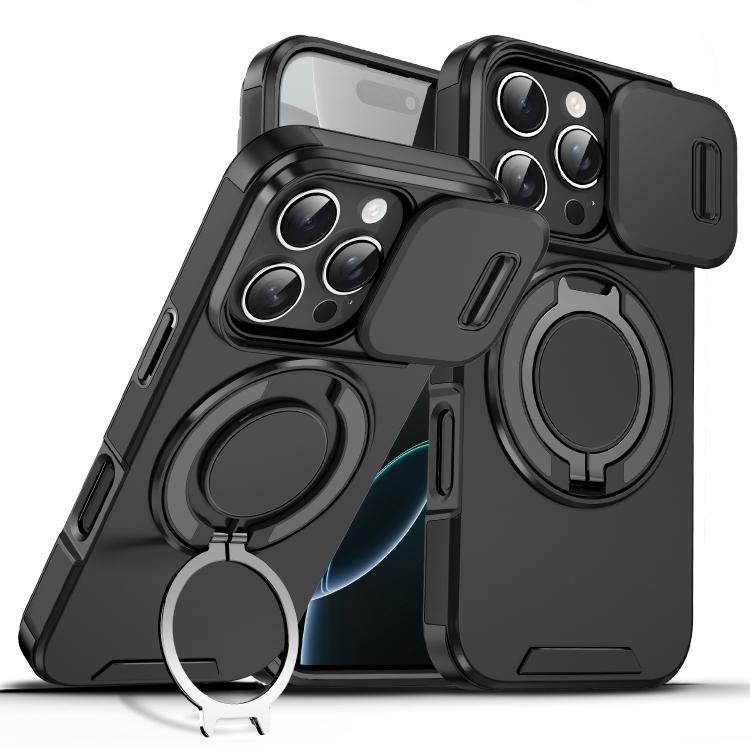 Custodia per telefono con supporto ad anello scorrevole Camshield, For iPhone 17e / 16e, For iPhone 16 Pro Max, For iPhone 16 Pro
