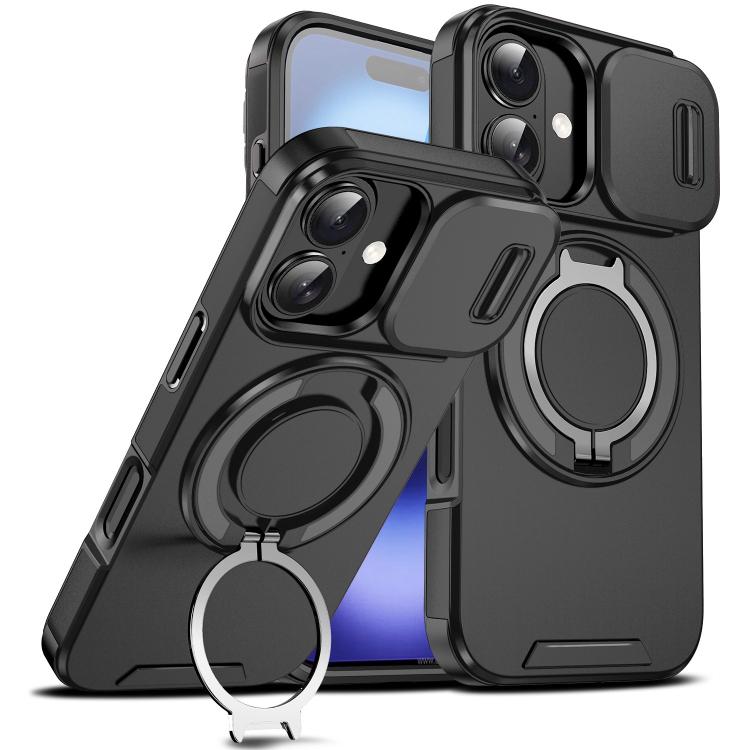 Custodia per telefono con supporto ad anello scorrevole Camshield, For iPhone 16 Plus, For iPhone 16, For iPhone 15 Pro Max