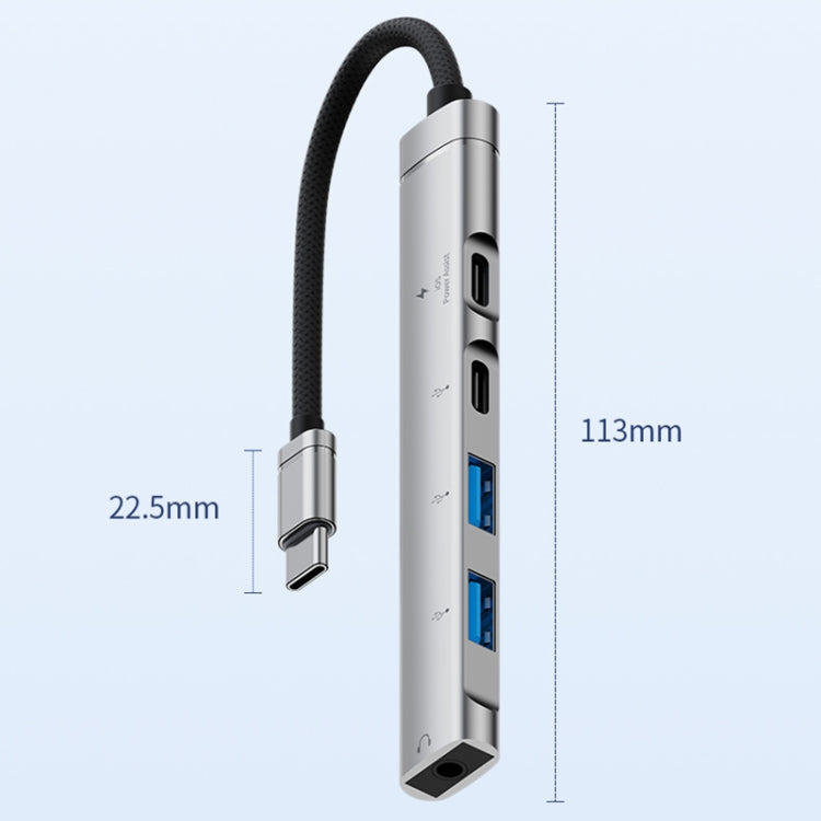 Adattatore HUB USB-C 5 in 1 con porte USB 2.0 e jack audio