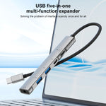 Adattatore HUB USB-C 5 in 1 con porte USB 2.0 e jack audio