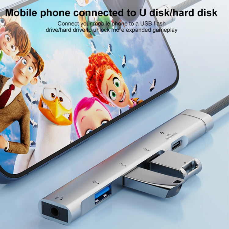 Adattatore HUB USB-C 5 in 1 con porte USB 2.0 e jack audio
