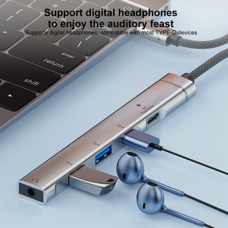 Adattatore HUB USB-C 5 in 1 con porte USB 2.0 e jack audio