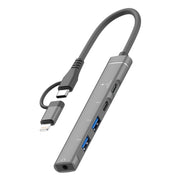Adattatore HUB multifunzione 5 in 2, USB-C / Type-C + 8 Pin, USB-C / Type-C + USB-A