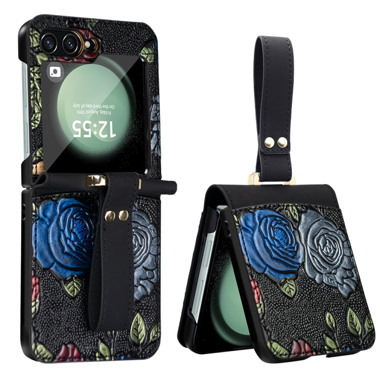 Custodia per telefono a copertura totale con motivo in rilievo integrato VIETAO con cinturino da polso, For Galaxy Z Flip8 5G, For Samsung Galaxy Z Flip7, For Samsung Galaxy Z Flip6, For Samsung Galaxy Z Flip5