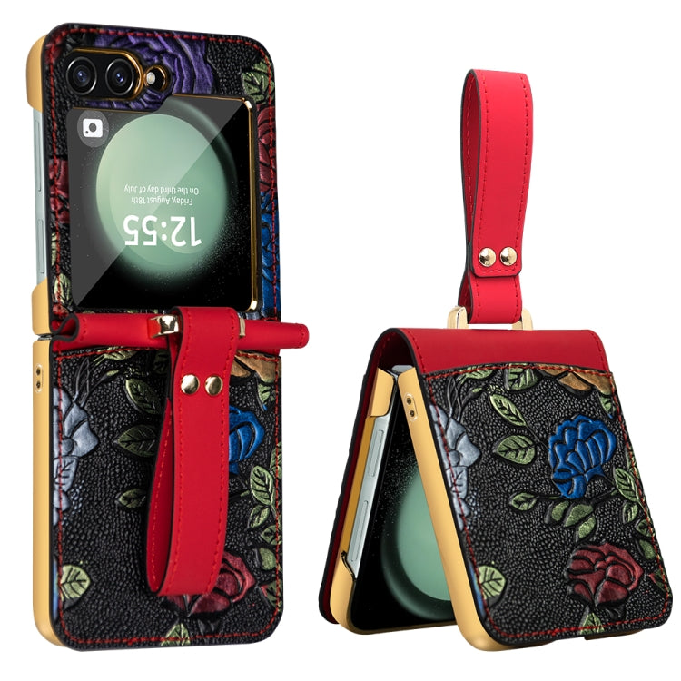Custodia per telefono a copertura totale con motivo in rilievo integrato VIETAO con cinturino da polso, For Galaxy Z Flip8 5G, For Samsung Galaxy Z Flip7, For Samsung Galaxy Z Flip6, For Samsung Galaxy Z Flip5