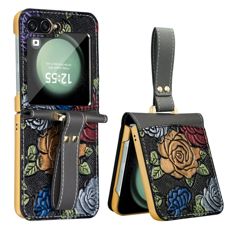 Custodia per telefono a copertura totale con motivo in rilievo integrato VIETAO con cinturino da polso, For Galaxy Z Flip8 5G, For Samsung Galaxy Z Flip7, For Samsung Galaxy Z Flip6, For Samsung Galaxy Z Flip5