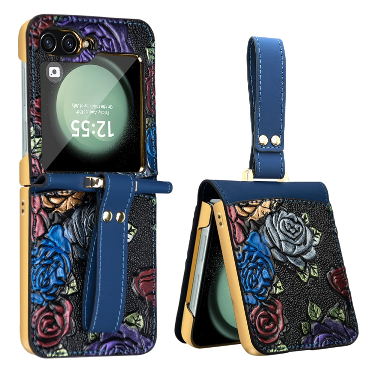 Custodia per telefono a copertura totale con motivo in rilievo integrato VIETAO con cinturino da polso, For Galaxy Z Flip8 5G, For Samsung Galaxy Z Flip7, For Samsung Galaxy Z Flip6, For Samsung Galaxy Z Flip5