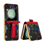 Custodia per telefono a copertura totale con motivo in rilievo integrato VIETAO con cinturino da polso, For Galaxy Z Flip8 5G, For Samsung Galaxy Z Flip7, For Samsung Galaxy Z Flip6, For Samsung Galaxy Z Flip5