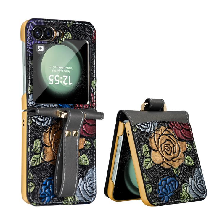 Custodia per telefono a copertura totale con motivo in rilievo integrato VIETAO con cinturino da polso, For Galaxy Z Flip8 5G, For Samsung Galaxy Z Flip7, For Samsung Galaxy Z Flip6, For Samsung Galaxy Z Flip5