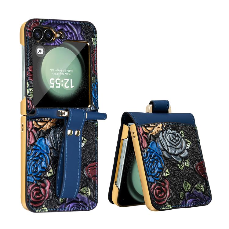Custodia per telefono a copertura totale con motivo in rilievo integrato VIETAO con cinturino da polso, For Galaxy Z Flip8 5G, For Samsung Galaxy Z Flip7, For Samsung Galaxy Z Flip6, For Samsung Galaxy Z Flip5
