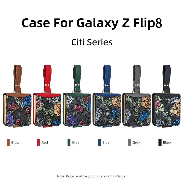 Custodia per telefono a copertura totale con motivo in rilievo integrato VIETAO con cinturino da polso, For Galaxy Z Flip8 5G, For Samsung Galaxy Z Flip7, For Samsung Galaxy Z Flip6, For Samsung Galaxy Z Flip5