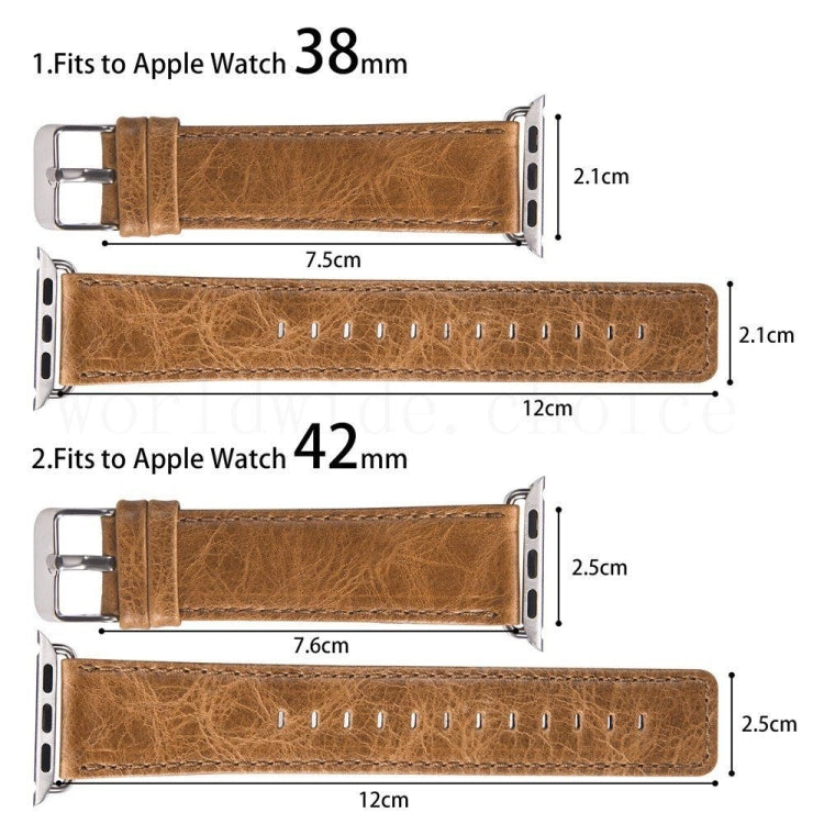 Cinturino di ricambio per cinturino di ricambio in vera pelle con trama di cavallo pazzo retrò, For Apple Watch 5 & 4 44mm / 3 & 2 & 1 42mm, For Apple Watch Series 7 41mm / 6 & SE & 5 & 4 40mm / 3 & 2 & 1 38mm