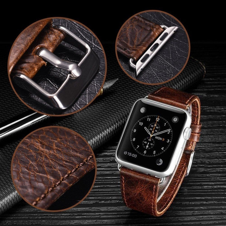 Cinturino di ricambio per cinturino di ricambio in vera pelle con trama di cavallo pazzo retrò, For Apple Watch 5 & 4 44mm / 3 & 2 & 1 42mm, For Apple Watch Series 7 41mm / 6 & SE & 5 & 4 40mm / 3 & 2 & 1 38mm