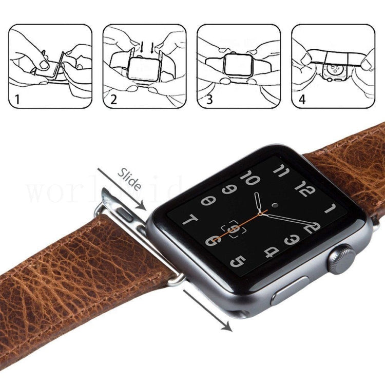 Cinturino di ricambio per cinturino di ricambio in vera pelle con trama di cavallo pazzo retrò, For Apple Watch 5 & 4 44mm / 3 & 2 & 1 42mm, For Apple Watch Series 7 41mm / 6 & SE & 5 & 4 40mm / 3 & 2 & 1 38mm