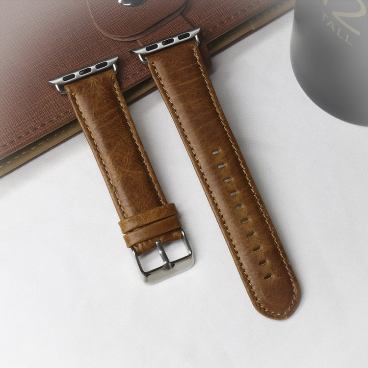 Cinturino di ricambio per cinturino di ricambio in vera pelle con trama di cavallo pazzo retrò, For Apple Watch 5 & 4 44mm / 3 & 2 & 1 42mm, For Apple Watch Series 7 41mm / 6 & SE & 5 & 4 40mm / 3 & 2 & 1 38mm