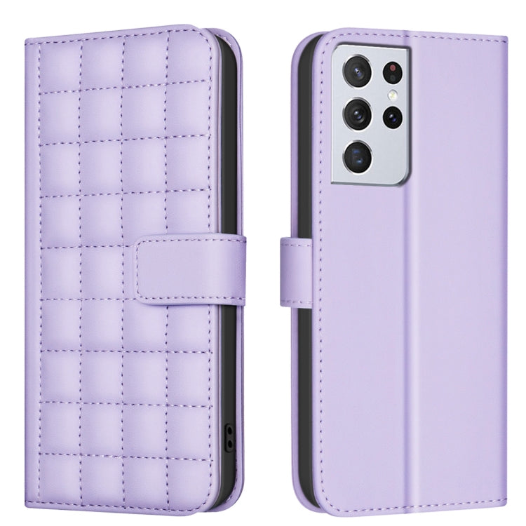 Custodia per telefono in pelle con trama quadrata, For Samsung Galaxy S21 5G, For Samsung Galaxy S21+ 5G, For Samsung Galaxy S21 Ultra 5G