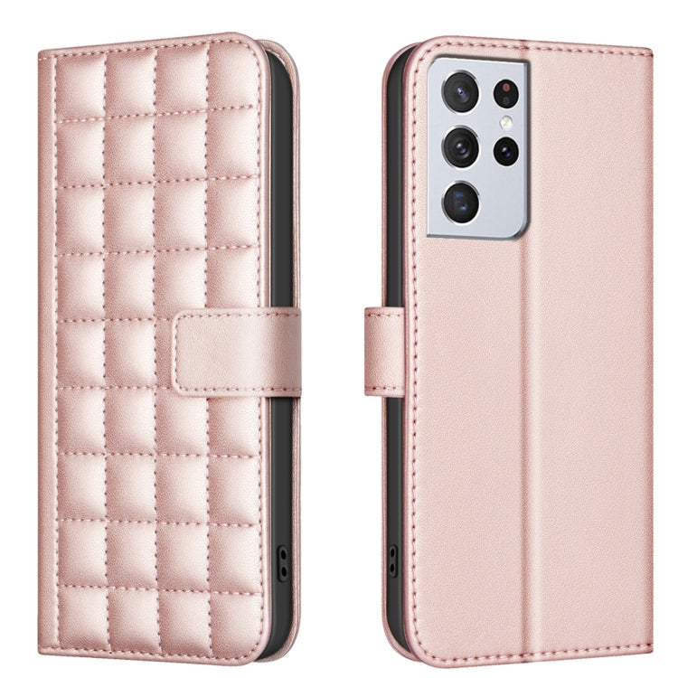 Custodia per telefono in pelle con trama quadrata, For Samsung Galaxy S21 5G, For Samsung Galaxy S21+ 5G, For Samsung Galaxy S21 Ultra 5G