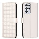 Custodia per telefono in pelle con trama quadrata, For Samsung Galaxy S21 5G, For Samsung Galaxy S21+ 5G, For Samsung Galaxy S21 Ultra 5G