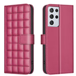 Custodia per telefono in pelle con trama quadrata, For Samsung Galaxy S21 5G, For Samsung Galaxy S21+ 5G, For Samsung Galaxy S21 Ultra 5G