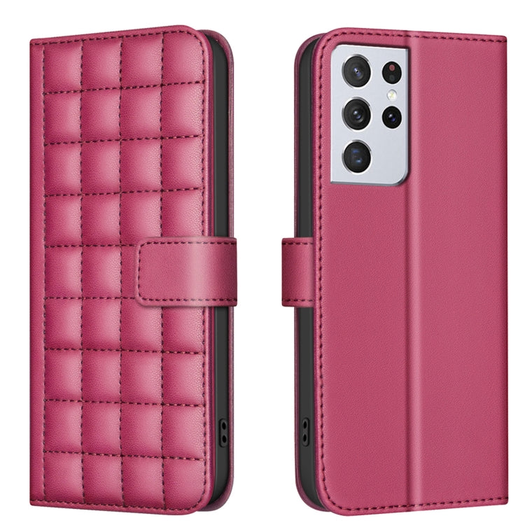 Custodia per telefono in pelle con trama quadrata, For Samsung Galaxy S21 5G, For Samsung Galaxy S21+ 5G, For Samsung Galaxy S21 Ultra 5G