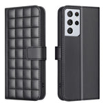 Custodia per telefono in pelle con trama quadrata, For Samsung Galaxy S21 5G, For Samsung Galaxy S21+ 5G, For Samsung Galaxy S21 Ultra 5G