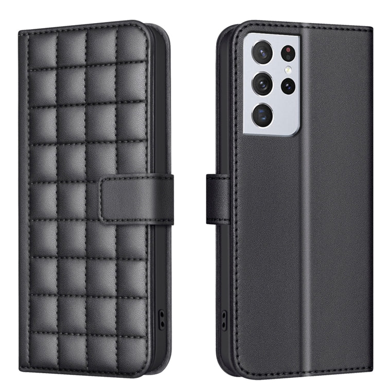 Custodia per telefono in pelle con trama quadrata, For Samsung Galaxy S21 5G, For Samsung Galaxy S21+ 5G, For Samsung Galaxy S21 Ultra 5G