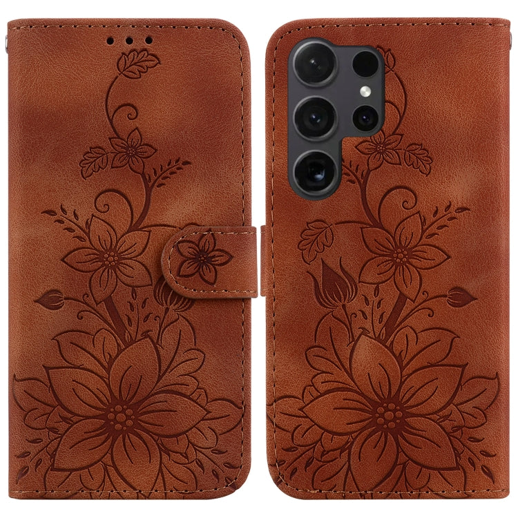 Custodia per telefono in pelle goffrata Giglio, For Samsung Galaxy S25+ 5G, For Samsung Galaxy S25 Ultra 5G, For Samsung Galaxy S24 FE 5G