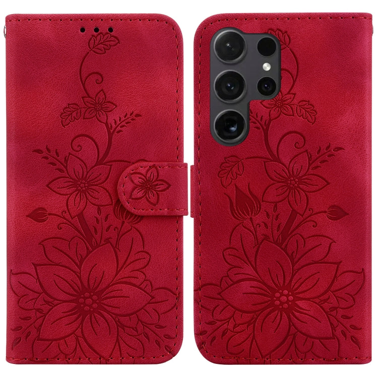 Custodia per telefono in pelle goffrata Giglio, For Samsung Galaxy S25+ 5G, For Samsung Galaxy S25 Ultra 5G, For Samsung Galaxy S24 FE 5G
