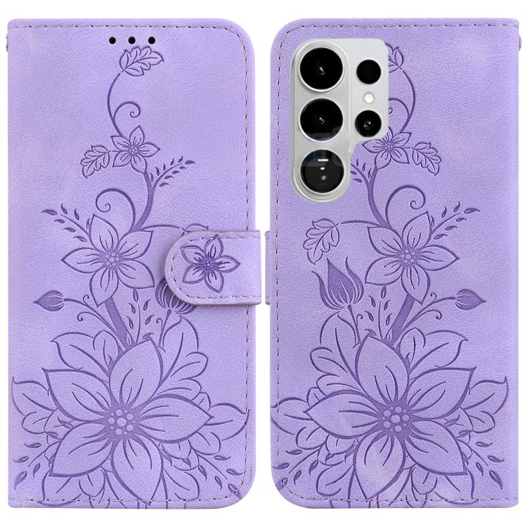 Custodia per telefono in pelle goffrata Giglio, For Galaxy S26 FE 5G, For Samsung Galaxy S26+ 5G, For Samsung Galaxy S26 Edge 5G, For Samsung Galaxy S26 Ultra 5G