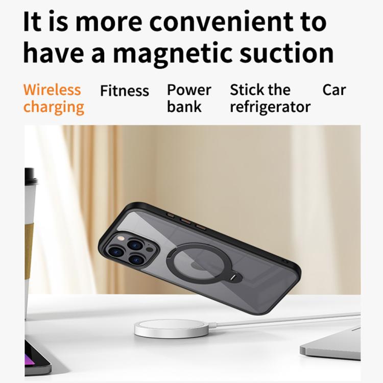 Custodia per telefono trasparente con supporto ad anello magnetico rotante MagSafe, For iPhone 15 Plus, For iPhone 15, For iPhone 14 Plus, For iPhone 14, For iPhone 14 Pro, For iPhone 14 Pro Max