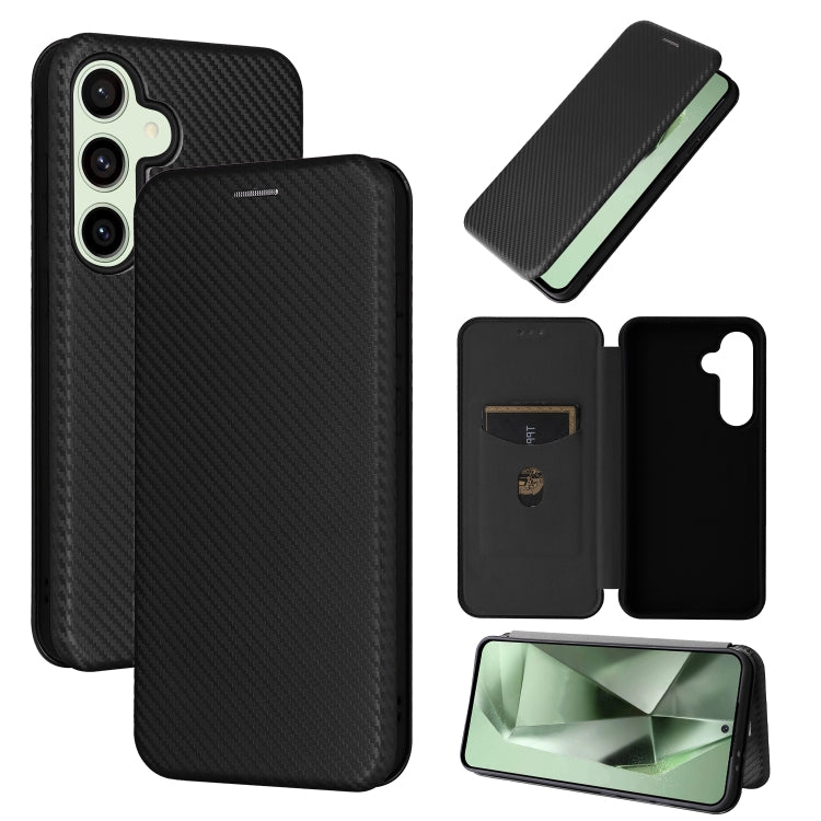 Custodia per cellulare in pelle con texture in fibra di carbonio, For Samsung Galaxy S25+ 5G, For Samsung Galaxy S25 Ultra 5G, For Samsung Galaxy S24 FE 5G