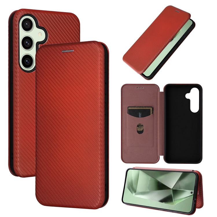 Custodia per cellulare in pelle con texture in fibra di carbonio, For Samsung Galaxy S25+ 5G, For Samsung Galaxy S25 Ultra 5G, For Samsung Galaxy S24 FE 5G