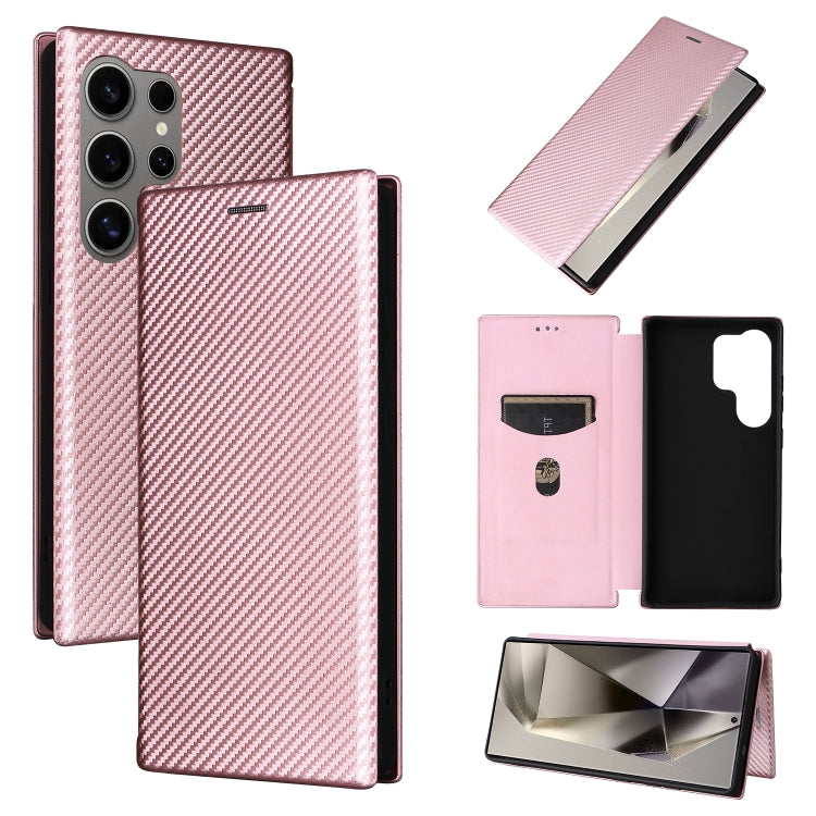 Custodia per cellulare in pelle con texture in fibra di carbonio, For Samsung Galaxy S25+ 5G, For Samsung Galaxy S25 Ultra 5G, For Samsung Galaxy S24 FE 5G
