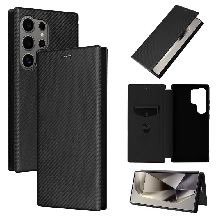 Custodia per cellulare in pelle con texture in fibra di carbonio, For Samsung Galaxy S25+ 5G, For Samsung Galaxy S25 Ultra 5G, For Samsung Galaxy S24 FE 5G