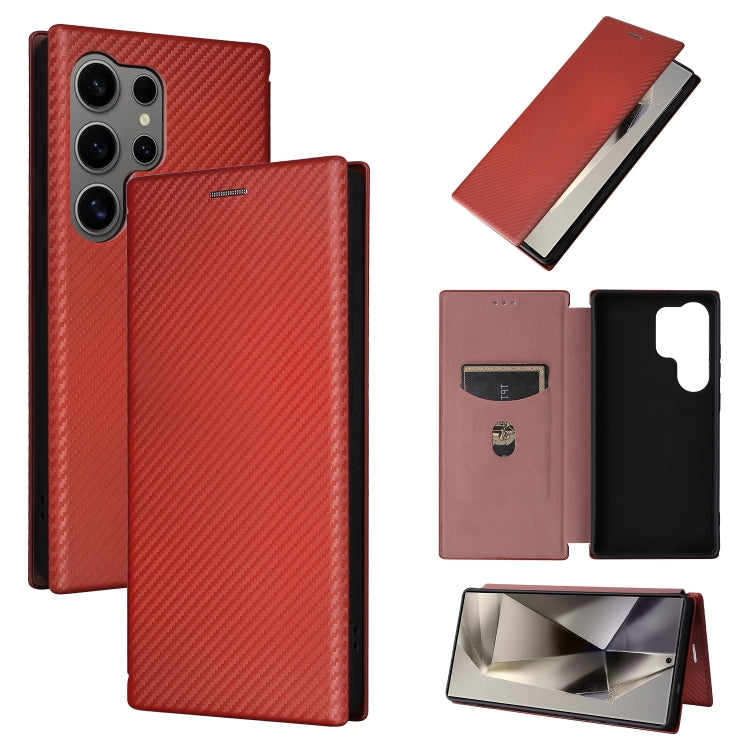 Custodia per cellulare in pelle con texture in fibra di carbonio, For Samsung Galaxy S25+ 5G, For Samsung Galaxy S25 Ultra 5G, For Samsung Galaxy S24 FE 5G