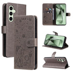 Custodia per cellulare in pelle con motivo gatto e ape in rilievo, For Galaxy S25 Ultra 5G, For Galaxy S24 FE 5G