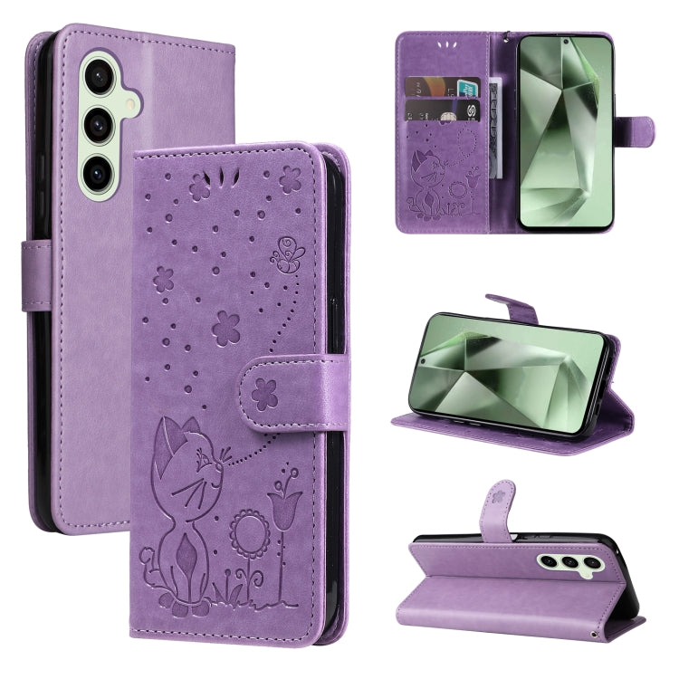 Custodia per cellulare in pelle con motivo gatto e ape in rilievo, For Galaxy S25 Ultra 5G, For Galaxy S24 FE 5G
