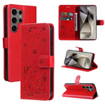 Custodia per cellulare in pelle con motivo gatto e ape in rilievo, For Galaxy S25 Ultra 5G, For Galaxy S24 FE 5G