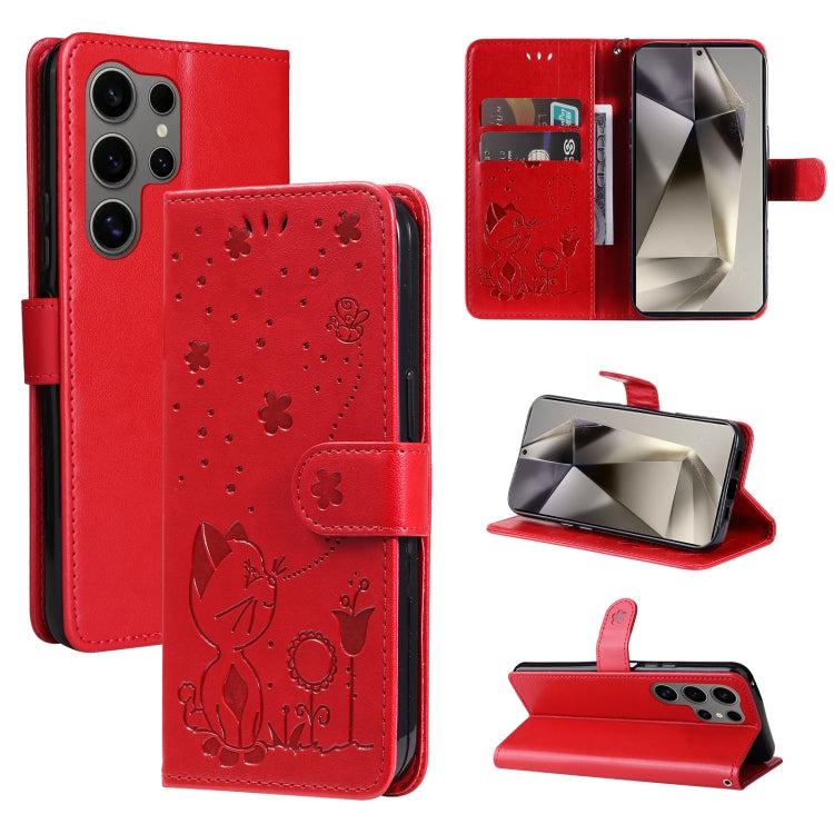 Custodia per cellulare in pelle con motivo gatto e ape in rilievo, For Galaxy S25 Ultra 5G, For Galaxy S24 FE 5G