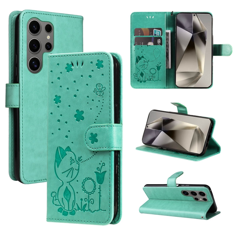 Custodia per cellulare in pelle con motivo gatto e ape in rilievo, For Galaxy S25 Ultra 5G, For Galaxy S24 FE 5G