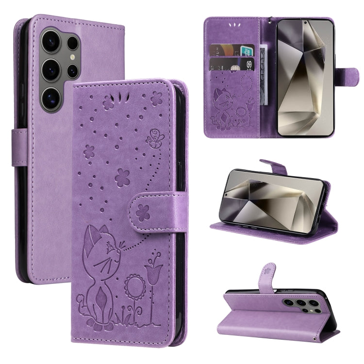 Custodia per cellulare in pelle con motivo gatto e ape in rilievo, For Galaxy S25 Ultra 5G, For Galaxy S24 FE 5G