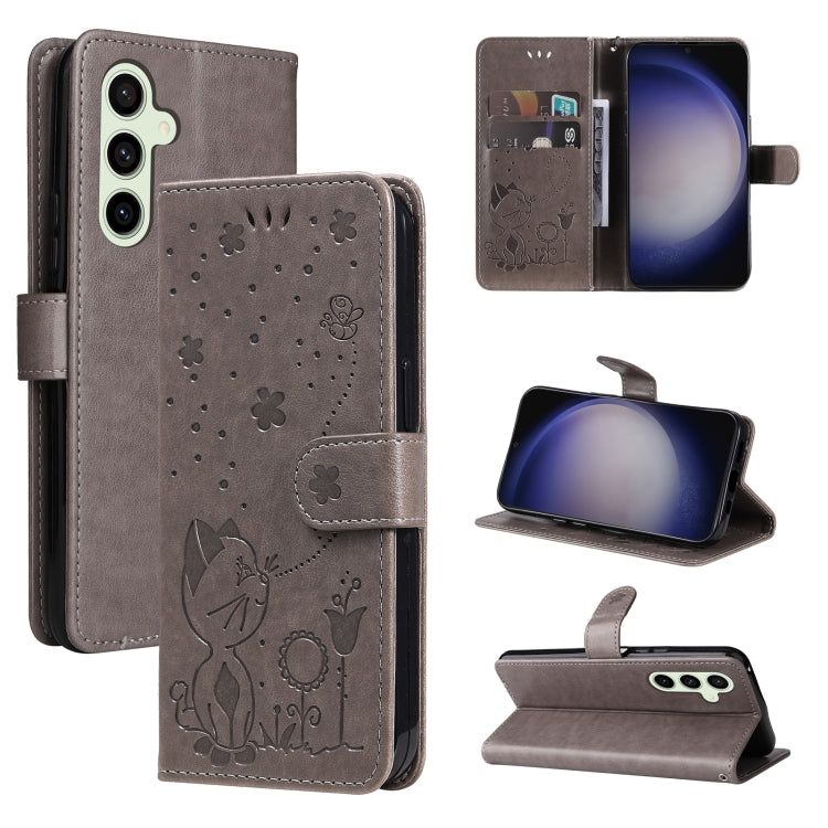 Custodia per cellulare in pelle con motivo gatto e ape in rilievo, For Galaxy S26 5G, For Galaxy S25 FE 5G, For Galaxy S25 / S24 5G, For Galaxy S25+ / S24+ 5G