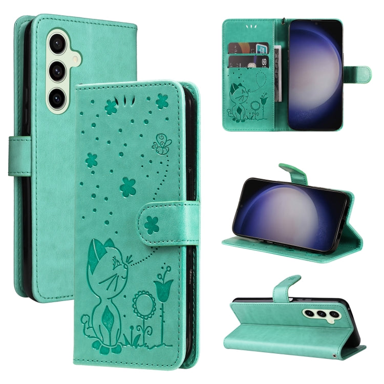 Custodia per cellulare in pelle con motivo gatto e ape in rilievo, For Galaxy S26 5G, For Galaxy S25 FE 5G, For Galaxy S25 / S24 5G, For Galaxy S25+ / S24+ 5G